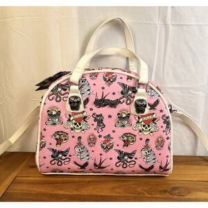 Ed Hardy NWT Pink Satchel Crossbody Bag Tattoo Flash Adjustable Bowler Purse